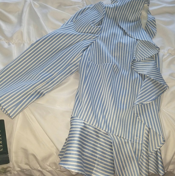 Ralph Lauren blue white striped ruffled blazer - Picture 2 of 5